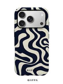 GIIPPA 1pc Deep Navy Blue Asymmetric Wave Pattern Design, Phone 17 Pro Max Phone Case, Compatible With Phone 16 Pro Max, 15 Pro Max, 14 Pro Max, Korean-Style High-End Fashionable And Fun Phone Case, Compatible With 11/12/13/14/15/16 Pro Max Plus, Elegant Design Suitable For Men And Women, Perfect Gift For Girlfriend On Christmas, Valentine's Day, Easter, Wedding Season And Birthday! - Multicolor - View 1