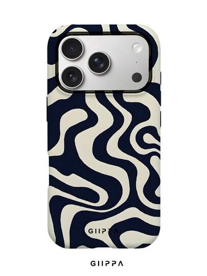 GIIPPA 1pc Deep Navy Blue Asymmetric Wave Pattern Design, Phone 17 Pro Max Phone Case, Compatible With Phone 16 Pro Max, 15 Pro Max, 14 Pro Max, Korean-Style High-End Fashionable And Fun Phone Case, Compatible With 11/12/13/14/15/16 Pro Max Plus, Elegant Design Suitable For Men And Women, Perfect Gift For Girlfriend On Christmas, Valentine's Day, Easter, Wedding Season And Birthday!