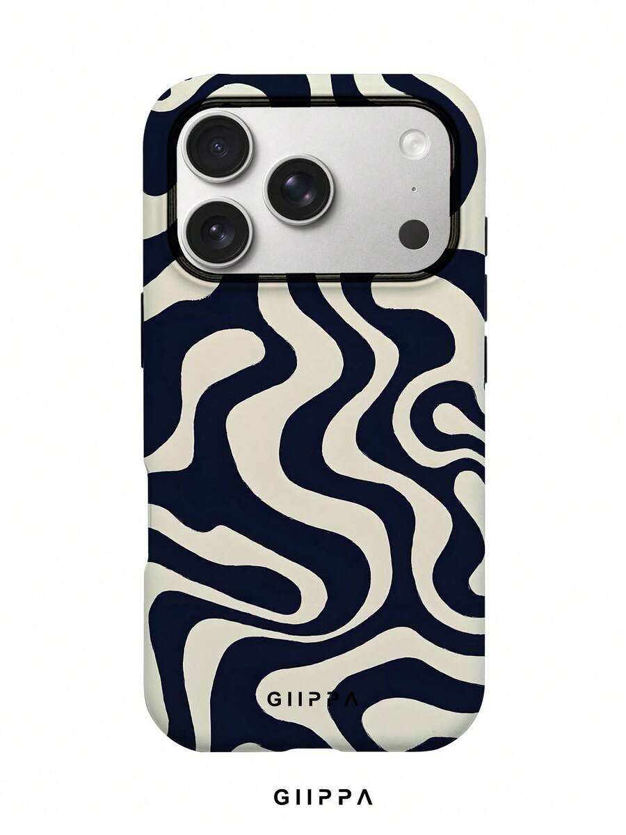 GIIPPA 1pc Deep Navy Blue Asymmetric Wave Pattern Design, Phone 17 Pro Max Phone Case, Compatible With Phone 16 Pro Max, 15 Pro Max, 14 Pro Max, Korean-Style High-End Fashionable And Fun Phone Case, Compatible With 11/12/13/14/15/16 Pro Max Plus, Elegant Design Suitable For Men And Women, Perfect Gift For Girlfriend On Christmas, Valentine's Day, Easter, Wedding Season And Birthday! - Multicolor - View 1