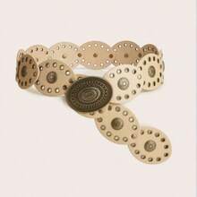 1pc Bohemian Rivet Beige Women's Belt, Punk Western Style Patchwork Belt, Y2K Girl Belt, Denim Belt, Women's Dress Belt, Western Style Women's Belt, Rivet Belt, Matches With Dresses, Jeans, Casual Wear, Suitable For Parties, Casual Outings, Street, Shopping, Rodeo, Campus, Holiday Gifts, Summer - Beige - View 1
