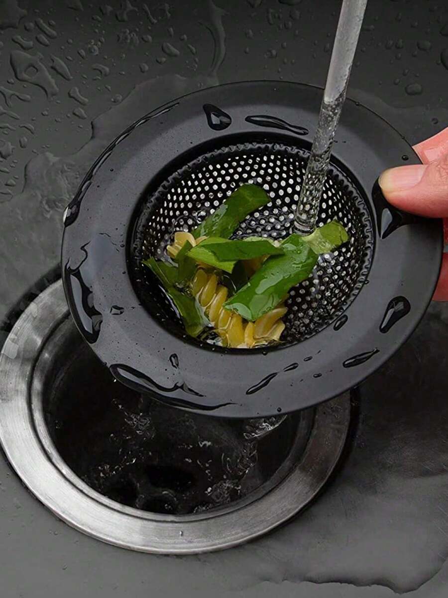 1個黑色圓形廚房水槽排水濾網塞，防堵塞水槽濾籃附手柄，廚房水槽排水食物攔截器，可拆卸垃圾處理塞，廚房配件，廚房必需品，洗碗廢物過濾器，家用