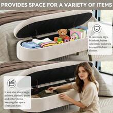 Multifunctional Storage Bench, Soft Chenille Fabric, Wooden Legs, Solid Wood Frame, 20L Storage Space, 110x40x42cm, For Bedroom, Living Room, Shoe Bench, Hallway - 米色 - 查看 5