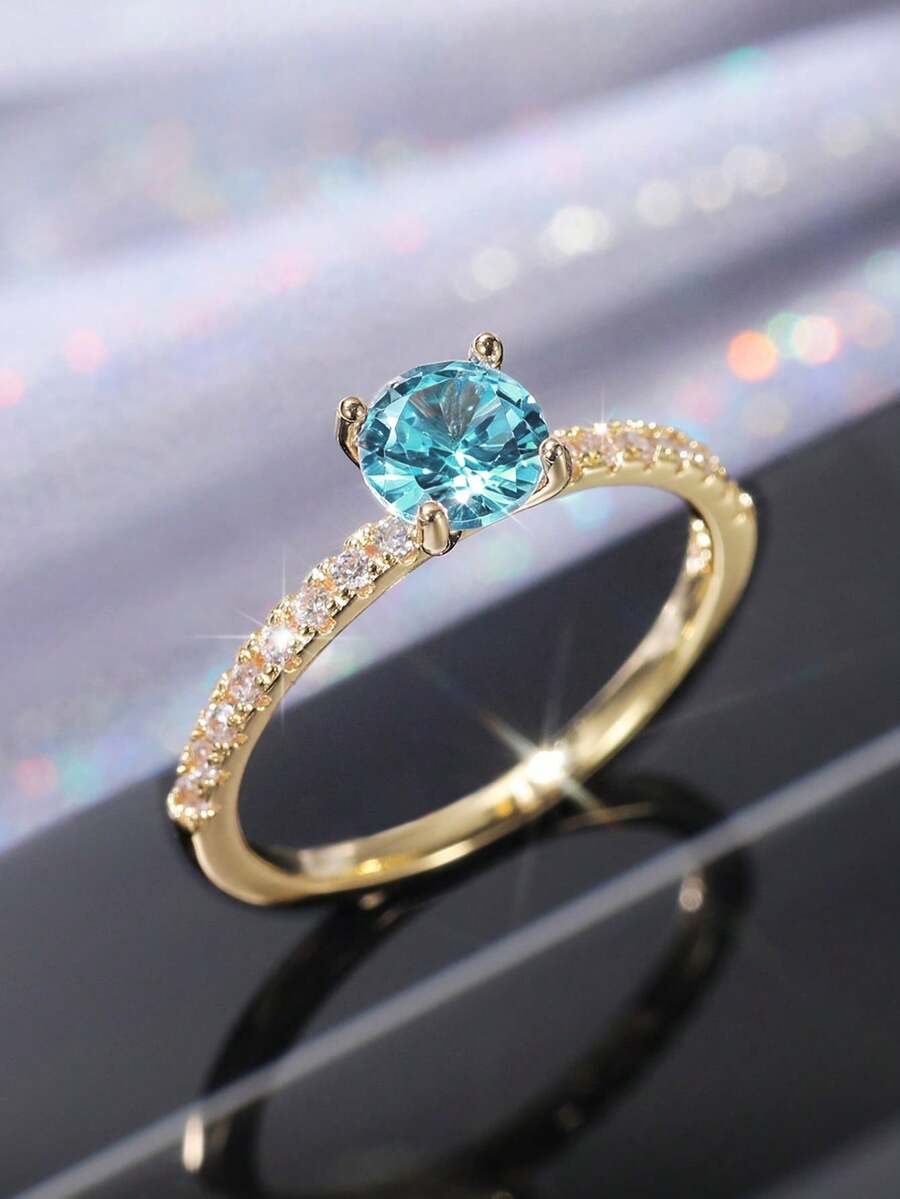1件優雅立方鋯石女款戒指，婚禮訂婚派對珠寶，情人節禮物
