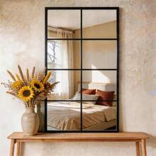 Black Metal Frame Window Pane Wall Mirror, 8-Grid Design Decorative Mirror, Modern Farmhouse Wall Mount Mirror For Bathroom Bedroom Entryway Living Room - 2pcs 1632BK2P - View 11