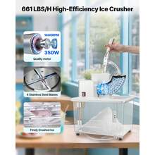 Trituradora de hielo comercial de 300 kg/h, máquina eléctrica para granizados de 350 W con 4 cuchillas, máquina de hielo raspado de acero inoxidable de 1400 RPM con depósito de hielo triturado de 41 litros, para restaurantes familiares y bares, color blanco. - Blanco - Ver 2