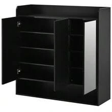 Shoe Cabinet With Black, Vertically Striped Structure, Shoe Cabinet For The Entryway With Full-Length Mirror, Multi-Tier Shoe Rack With Large Capacity - 黑色 - 查看 9