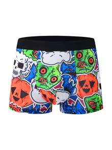 10 cái/gói quần boxer nam in họa tiết graffiti phong cách, cạp vừa thân thiện với da, quần đùi nam họa tiết hoạt hình - Nhiều màu - Xem 4