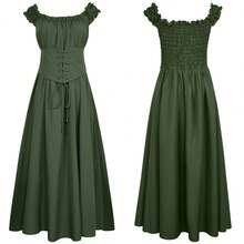 Halloween Medieval Corset Waist Dress, Renaissance Gothic Gown, Cosplay Outfit For Party & Stage Performance Fall - Olive Green - View 6
