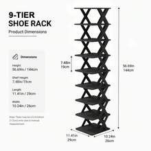 6/9-Tier Freely Combinable DIY Foldable Shoe Rack, Space-Saving Heavy-Duty Storage For Entryway, Bedroom & Dorm. Stable Wobble-Free Narrow Gap Vertical Shoe Shelf, Free Shoe Horn Included - View 2