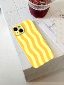 1pc Minimalist Fresh Wave Stripe Pattern Perforated Glossy Film Full Coverage Hard Phone Case Suitable For Samsung/ 11/12/13/14/15/16 Pro Max - Multicolor - View 3