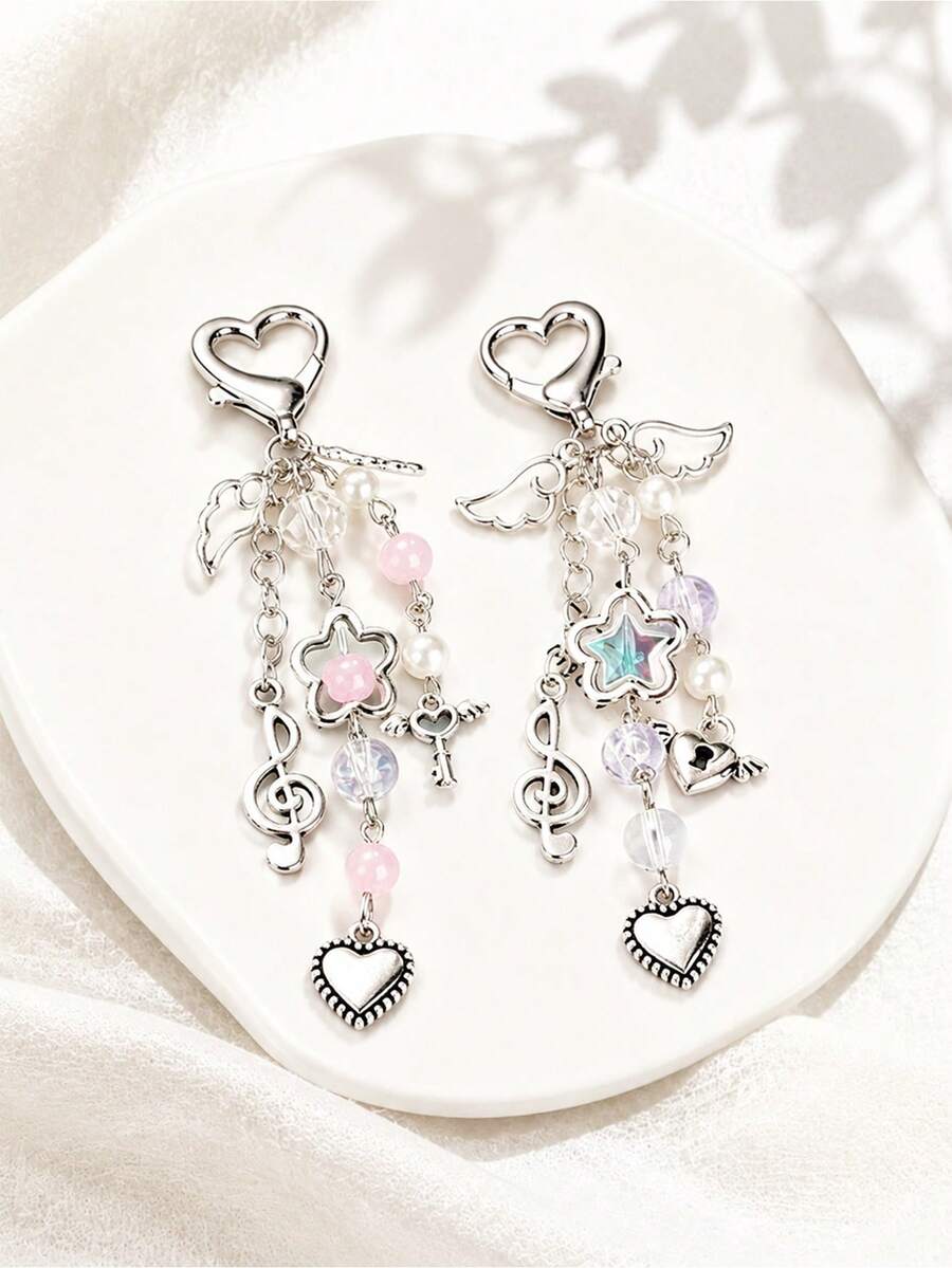1pc Heart-Shaped Bag Keychain, Car Key Ring, Simple Unisex Bag Charm Pendant, Suitable As Gift For Best Friends, Colleagues, Couples, Birthday Gift - Multicolor - View 1