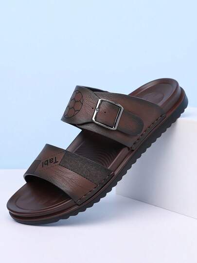 Men's Summer New Solid Color Buckle Versatile Beach Casual Fashion Arabic Sandals PU Material Slide Slippers