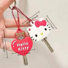 1 Set Of Sanrio Kawaii Hello Kitty Silicone Keychain Kitten & Love Dustproof Protective Cover Anime Cartoon Bear Portable Anti-Lost Keychain Women's Gift - View 3