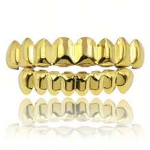2pcs/1set Grillz Gigi Halus Berlapis Emas/Perak 14K untuk Gigi Atas & Bawah, Perhiasan Gigi Hip Hop Punk, Aksesori Kostum Halloween, Unisex - MultiWarna - View 2