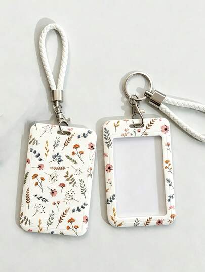 Floral Plant Pattern Card Holder, Suitable For Work, Nurses, Keys And Wallets, Fashionable And Durable, Perfect Holiday Gift Accessory