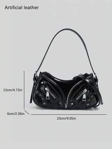 Fashionable, Personalized Street Style Shoulder Bag, Niche Design, Multifunctional, Classic Synthetic Leather Design, Suitable For Dates Dinners - Black - View 5