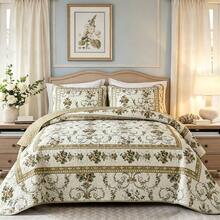 3 PCs Quilt Set Queen Size, Antique Blue Rose Bedspread Coverlet Set, All Season Soft Lightweight Microfiber Quilt Set With 2 Pillowcases For Home Decor, Room Decor>Aesthetic Holiday Gift, Party, Halloween,Christmas. - Dark Blue-1938 - 查看 6