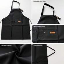 Delantal de lona ajustable con bolsillos grandes, delantal de cocina duradero para hornear, cafetería, restaurante y ropa de trabajo - Multicolor - Ver 2