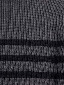 Men's Gray & Black Contrast Striped Crew Neck Textured Knit Sweater, Long Sleeve Pullover, Casual Commute Inner Layer Top, Autumn/Winter - Dark Grey - View 4
