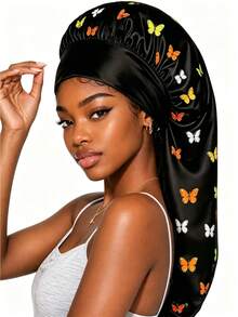 CONFLASS 2pcs Satin Butterfly Print Long Sleep Cap, Luxury Satin Silk Sleep Cap With Adjustable Drawstring, Comfortable Fit, Christmas Gift Hair Sleep Cap Sleep Bonnet - Multicolor - View 16