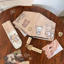 San-X Rilakkuma Cute Cartoon Authentic Relaxed Bear Foldable Dual-Use Sun & Rain Umbrella For Students, Black Coating UV Protection - Multicolor - View 5