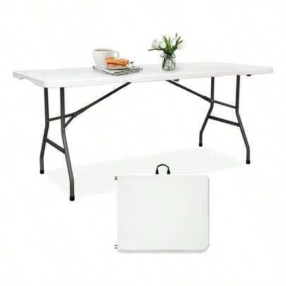 Mesa plegable tipo portafolio de 1.80 m blanca, uso interior y exterior portátil