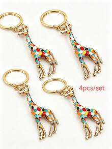 4 buah Gantungan Kunci Jerapah Warna-warni Kreatif Unisex, Gantungan Kunci Jerapah Vintage Lucu dan Serbaguna untuk Hadiah Pasangan. - MultiWarna - View 2