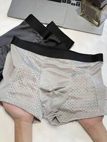 隨機5件裝男士冰絲平口內褲，輕量舒適網眼，字母印花，柔軟聚酯纖維面料，適用居家日常與戶外運動穿著 - 彩色 - 查看 7