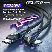 Asus 240W Fast Charging Cable For IPhone 17 Pro Max, With Dual Type-C Connectors, Supports 540° Rotation, Perfect For Gamers. The Connectors Can Be Adjusted To Any Angle, Giving Off A Stylish And Futuristic Vibe. - Black - View 9