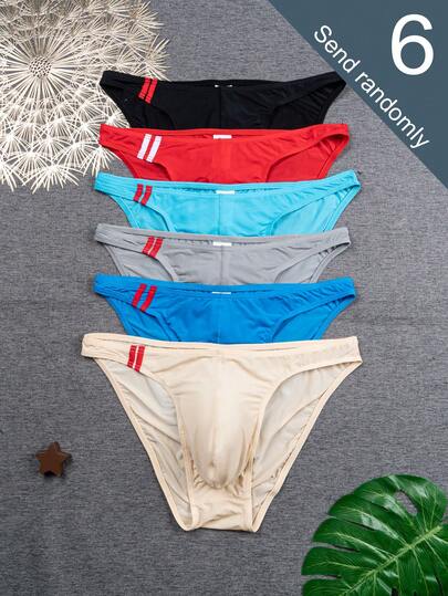 6pcs Men's Briefs, Men's Triangle Underwear, Simple Solid Color Random Fashion Triangle Underwear, Basic Style Quick Dry Cool Soft Lightweight Thin Fitted Triangle Underwear