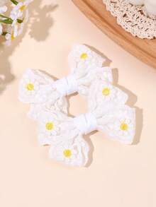 2pcs White Lace Hair Bows For Girls Embroidered Daisy Decor Ribbon Alligator Clip Sweet Casual Daily Hair Clips Teens Hair Accessories - Multicolor - View 4