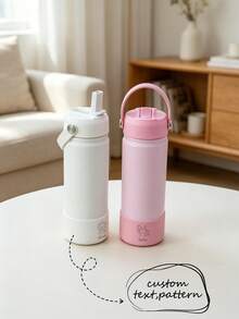 1pc Personalized Customization Name & Pattern Stainless Steel Children Water Bottle Leak Proof Kids Cups With Straw Drinking Cup For School Boy Girl - Customize the Bottom Of the Cup With a Design and Your Name. - View 2