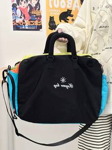 Dopamine Color Block Large Capacity Travel Bag, Lightweight Nylon Weekend Tote Bag With Detachable Shoulder Strap, Multi-Pocket Gym Overnight Travel Bag - Multicolor - View 15