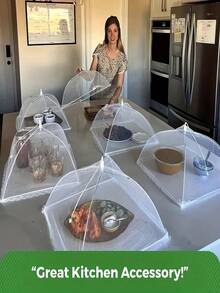 Large Foldable White Mesh Food Cover, Pop-Up Fly-Proof Food Cover Tent, Kitchen And Outdoor Camping Food Protection Cover, Home Vegetable Cover, Table Cover, Foldable Vegetable Cover, Suitable For Outdoor Picnic And Gathering - Multicolor - View 8