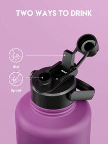 Meoky 64oz Insulated Water Bottle With 2-In-1 Straw And Spout Lid, Large Capacity, Leak-Proof, Keeps Drinks Cold For 24 Hours, Double-Wall Stainless Steel Sports Water Bottle, Suitable For Fitness, Sports, Travel And School Use - Plum Purple - View 2