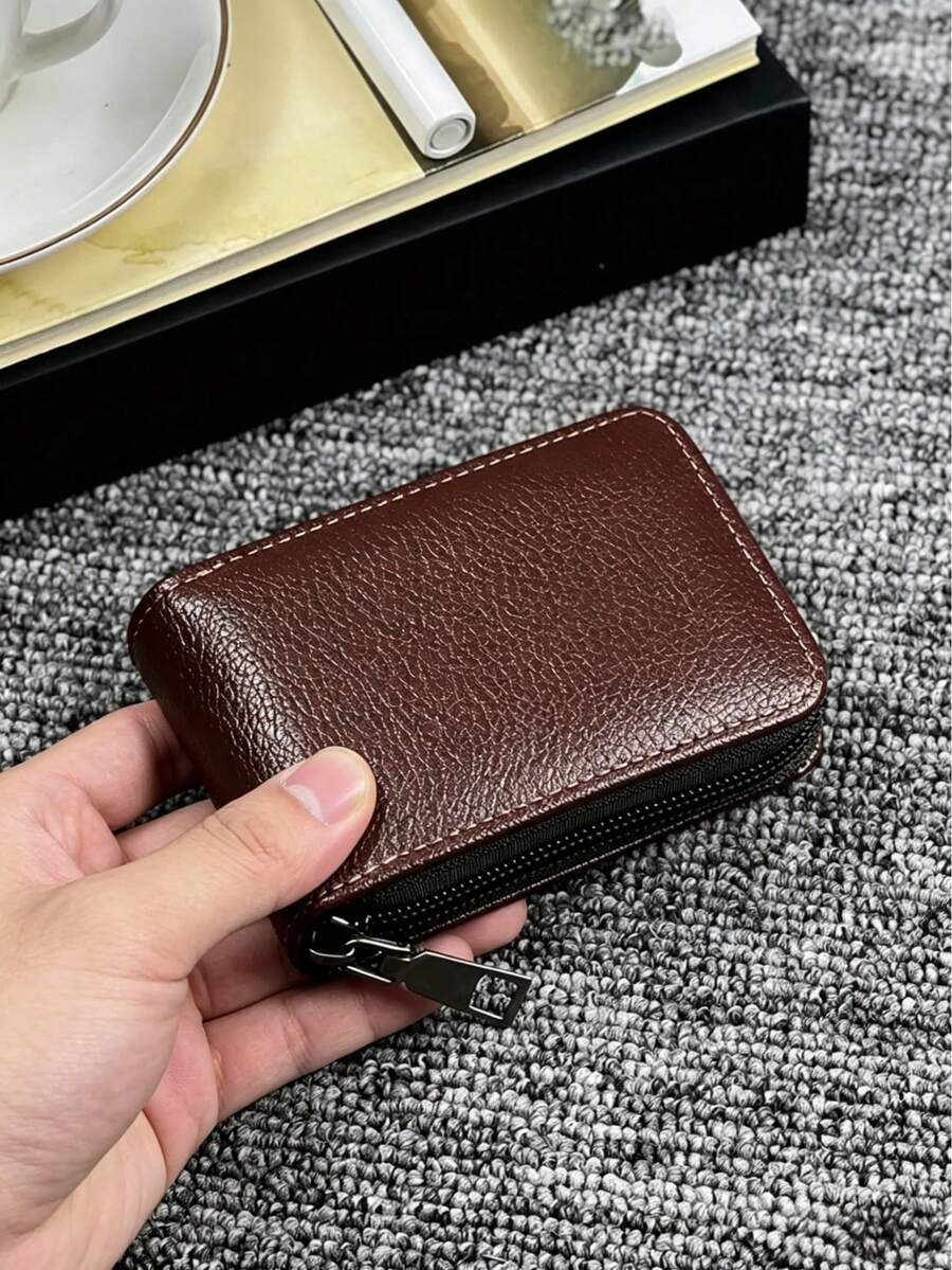 HOVI'S Billetera de Tarjetas Portátil Ultra Delgada Minimalista Clásica Monedero Multifuncional - Marrón - Ver 1