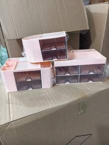 1件迷你桌面收納盒 附2抽屜，多功能筆筒，簡約創意文具辦公用品收納盒，適用於學校、辦公室、宿舍，多格收納盒，化妝品收納盒，開學用品，節日禮物 - 粉色 - 查看 5