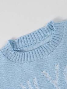 1pc Boys' Korean Style Distressed Tassel Letter Crew Neck Sweater, Spring/Autumn/Winter - Baby Blue - View 9