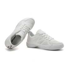 Women's Cheerleading Footprint Mesh Breathable White Round Toe Low-Top Flat Cheer Practice Sports Shoes - White - View 8