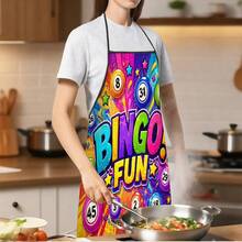 1pc Bingo Fun Apron With Adjustable Waistband And Colorful Printed Bib - Durable And Easy To Clean Polyester Material, Suitable For Kitchen Cooking, Gardening, Orchard Picking, Christmas, Halloween And Other Occasions - Multicolor - View 2