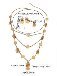 1 Set Exquisite Copper Alloy Coin Chain Necklace, Earrings And Ring Set, Suitable For Women's Daily Wear And Holiday Gift - Yellow Gold - View 3