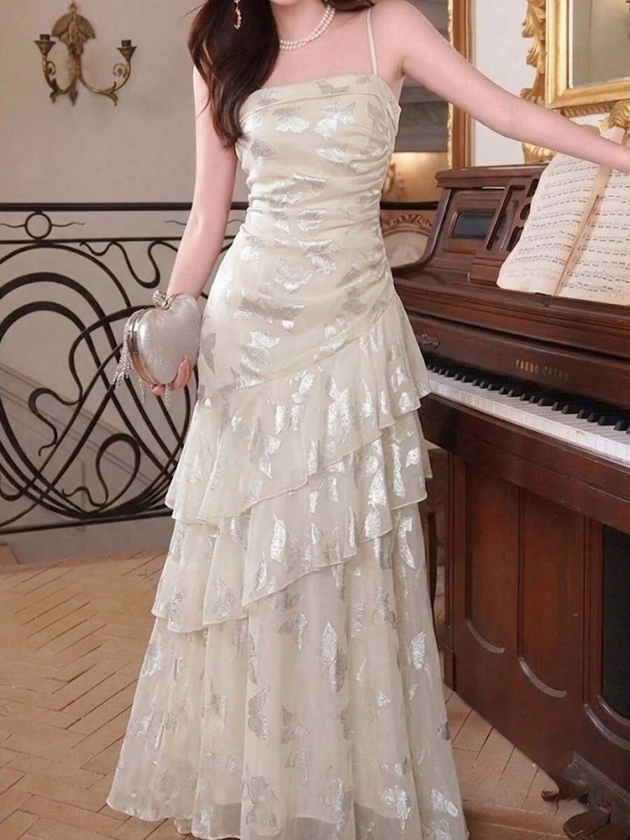 Autumn/Winter Fashion Women Elegant Bodycon Print Party Dress Vintage Chic Birthday Graduation Prom Dress Sleeveless Formal Casual Going Out Wedding Guest Clothes New Back To School Valentine's Day Outfits - Apricot - View 1