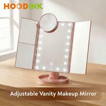 HOODINK Makeup Mirror, Tri-Fold Lighted Adjustable Vanity Makeup Mirror With 21 LED Lights, Touch Screen And 10X/3X/2X/1X Magnification, Two Power Supply Modes Make Up Mirror, 360° Rotation, Top Valentine's Day Gifts For Her(Rose Gold) - 玫瑰紅 - 查看 1