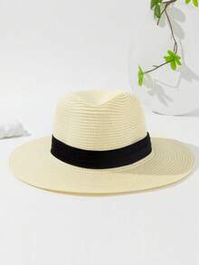 Women's Colorblock Fashion Summer Sun Protection Versatile Woven Jazz Wide Brim Straw Hat, 1pc - Khaki - View 11