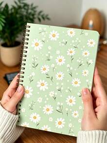 Mint Green Daisy Floral Cover Spiral Bound Notebook, Suitable For Diary Or Daily Planner, Creative Coil Binding Design, Premium Lined Paper, Perfect For Daily Recording School Supplies - One Size - View 3