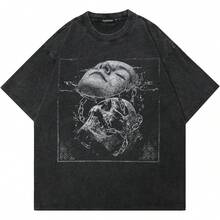 T-Shirt Streetwear Aesthetic Graphic Eyes Relaxed Tee Shirt Men Unisex - 45 Washed Black - View 4