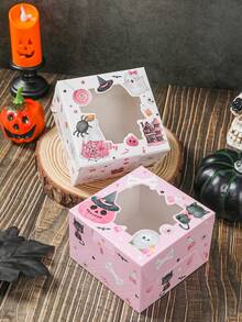 4 piezas Cajas de regalo de Halloween con ventana, patrón de fantasma, calabaza y calavera de Halloween, caja de dulces de Halloween rosa con ventana, caja de galletas, caja de cupcakes, caja de postres, contenedor de alimentos, suministros de embalaje de regalos de Halloween, suministros para fiestas de Halloween, decoraciones de Halloween, decoración del hogar, decoración de mesa de cocina, suministros de repostería, decoraciones de fiesta de Halloween feliz, regalos de Halloween, cajas de recuerdos de fiesta de Halloween - rosa de Halloween - Ver 8
