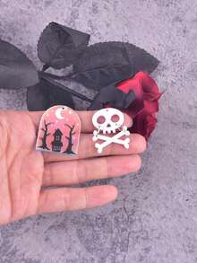 10pcs Fashion Halloween Dark Castle Bat Tree Haunted House Skull Acrylic Jewelry Pendant Earrings Accessories DIY Matching - Multicolor - View 2