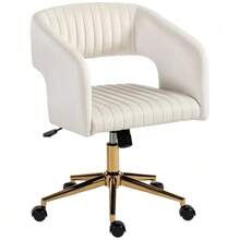 Office Chair With Casters, Velvet-Look Upholstery, Height Adjustable And Tiltable, Cream White - White - View 1
