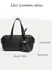 Fashionable Minimalist Black Lychee Grain Leather With Compact Structural Design And Durable Leather Material. Secure Zipper And Comfortable Handle Make It An Ideal Choice For Workdays Or Weekend Outings, Combining Exquisite Style And Practicality. - Black - View 2